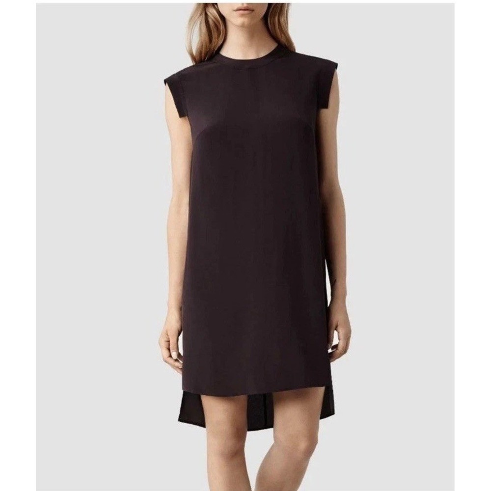 AllSaints Plum Purple Tonya Dress - Size US 6 High Low Shift Dress Lightweight